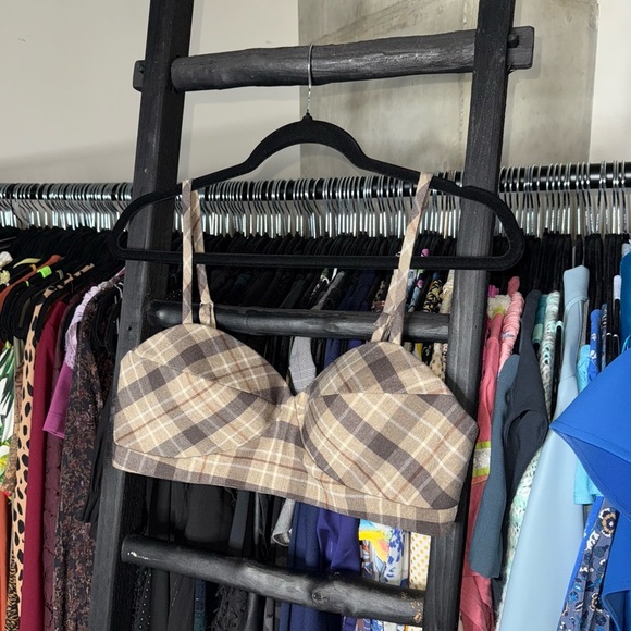 Favorite Daughter Ex Boyfriend Plaid Bra Top Brown Beige - Picture 8 of 15
